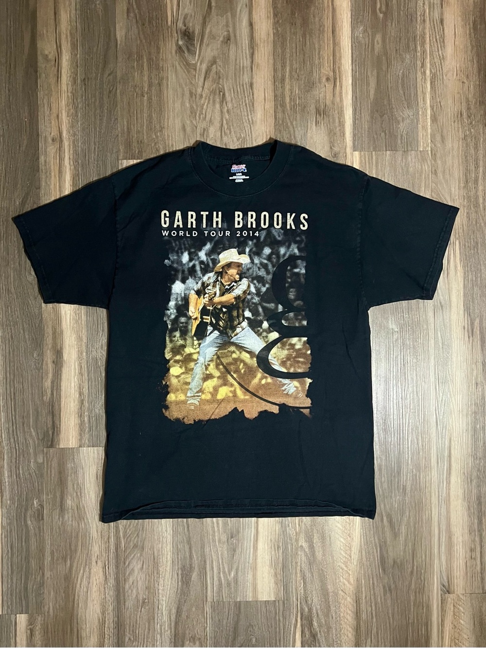 Garth Brooks World Tour 2014-15 Adult T-shirt Graphic Hanes Beefy T Black Size L